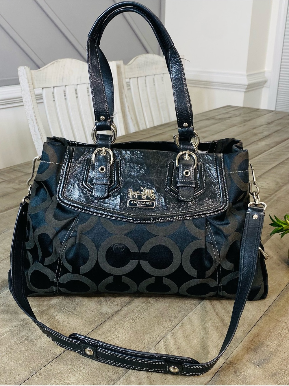 Coach Madison Audrey Op Art Signature Satchel Shoulder Bag Black 14294